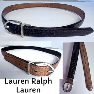 Lauren Ralph Lauren Black & Brown Reversible Belt with Rotating Buckle